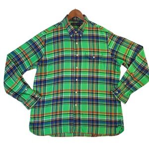 Ralph Lauren Mens XL Flannel Shirt Neon Green Plaid Button Down Long Sleeve